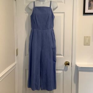OLD NAVY 100% Cotton Blue Lightweight Denim Spring Cropped Wide Leg Jumpsuit M